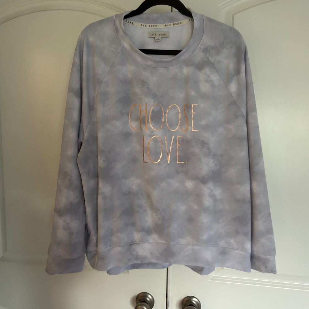Rae Dunn Choose Love Tie Dye Sweatshirt Grey White Rose Gold Pullover 1X